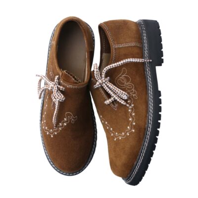 Top view of Alpine Lederhosen Shoes showing detailed laces and embroidery pattern