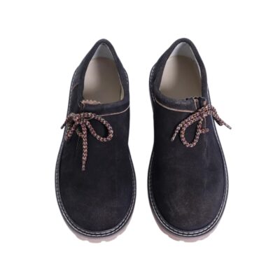 Top-down view of Matte Black Oktoberfest Shoes highlighting lace pattern and interior padding.