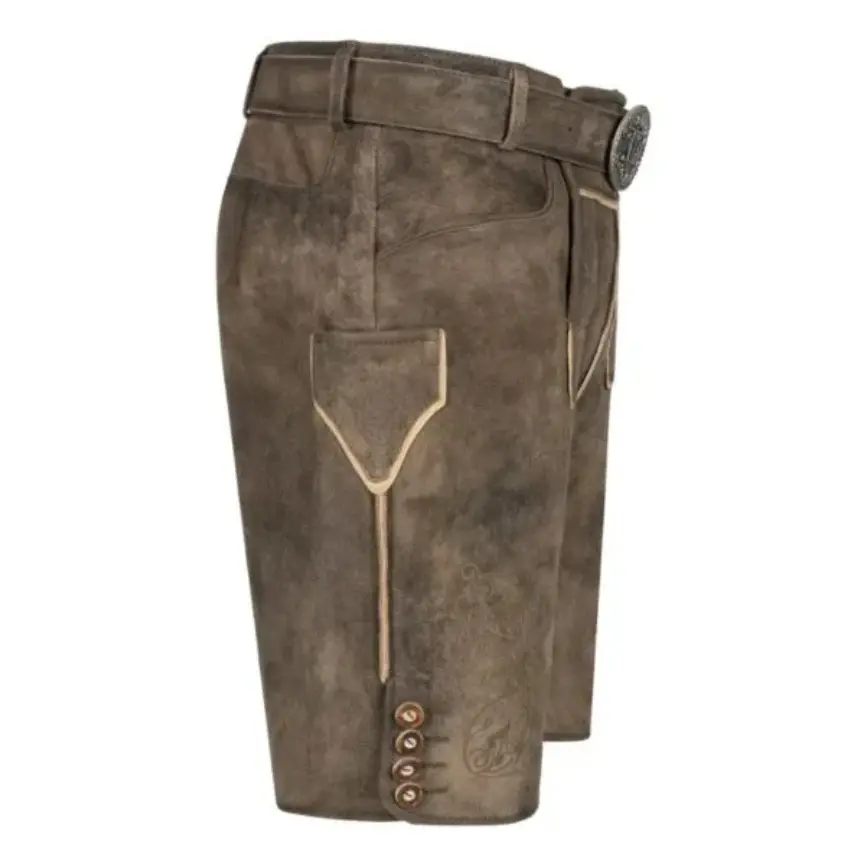Right view of AlpenRich Brown Bavarian shorts with fine stitching and suede finish