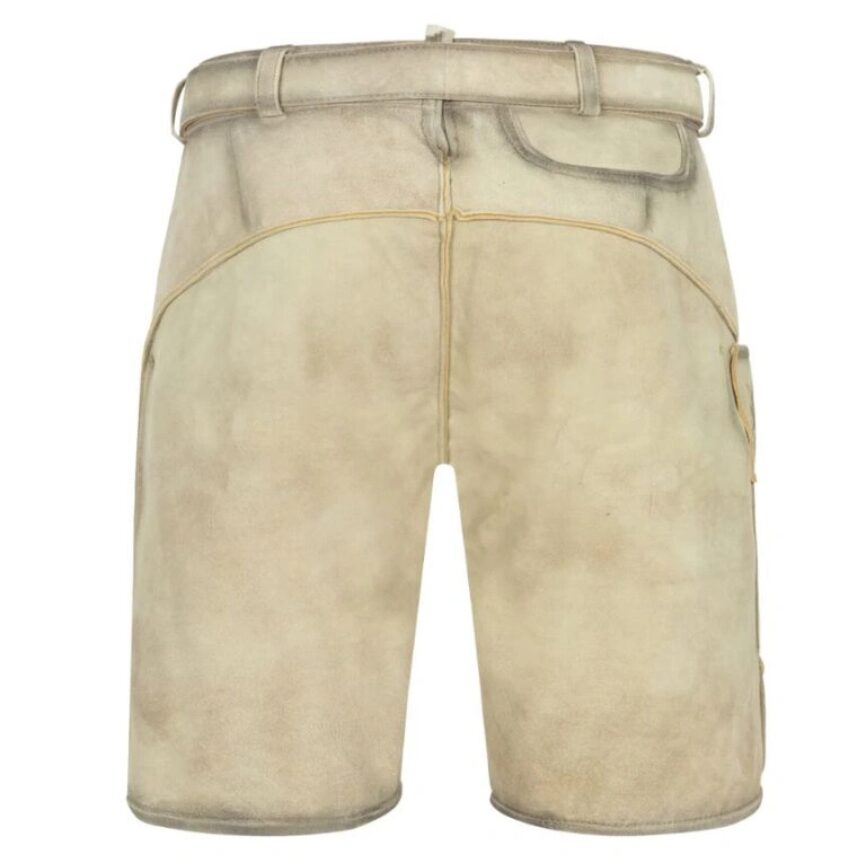 Rear view of Alpine Breeze suede leather shorts in natural ivory tone