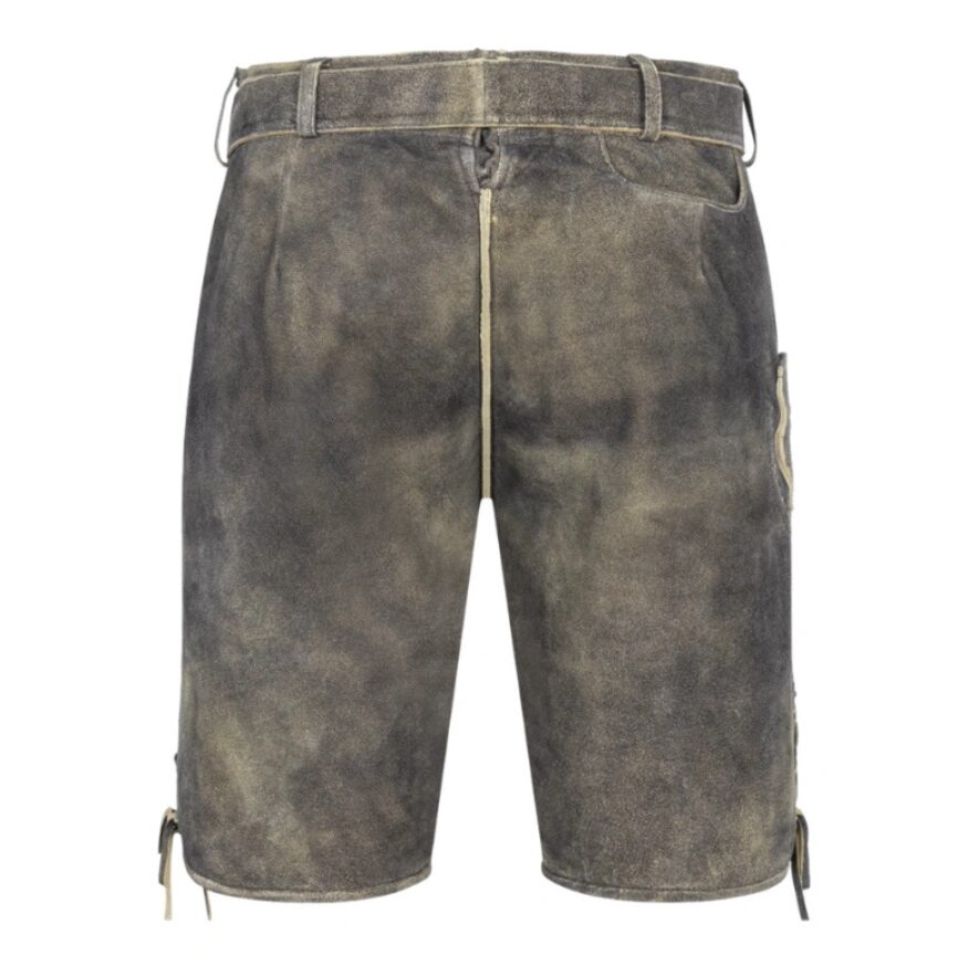Back view of Twilight Crest traditional German shorts featuring vintage-dyed suede and minimalist back design