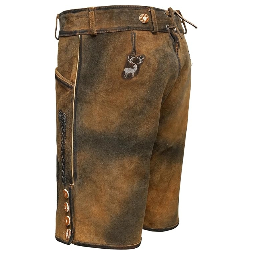 Back view of Bergkind kids Bavarian outfit with cross suspenders and rustic tone