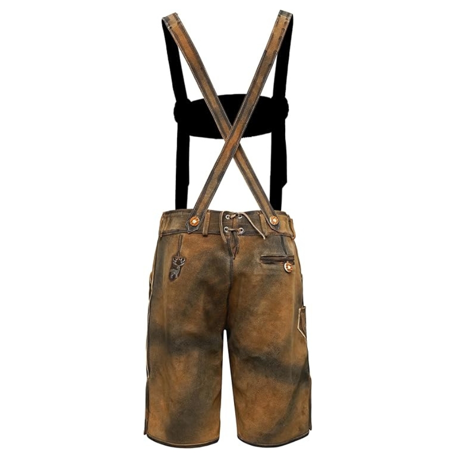 Full display of Bergkind traditional lederhosen outfit for children in vintage brown