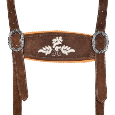 Close-up of chest strap embroidery on Alpengrün Oktoberfest outfit for kids