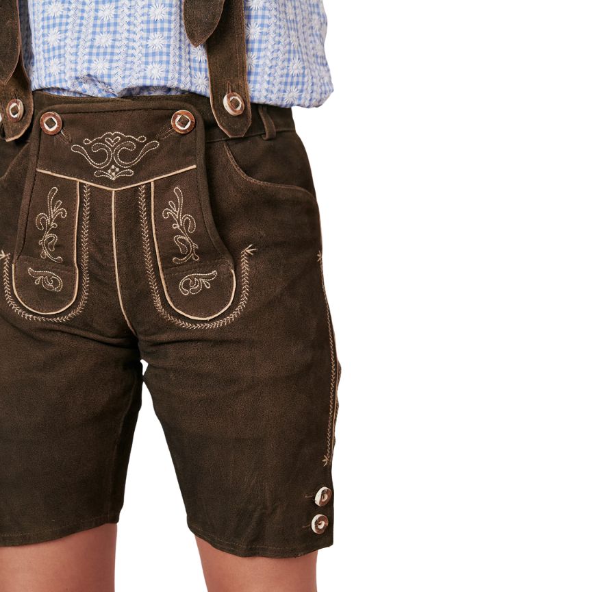 Angled front view showing traditional Bavarian-style embroidery and button detailing.