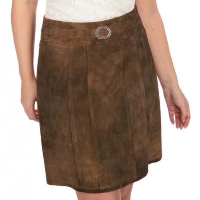 Front view of Bavarian leather skirt with embroidery – AlpenCharm style