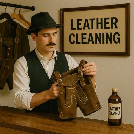 cleaning lederhosen using leather cleaner