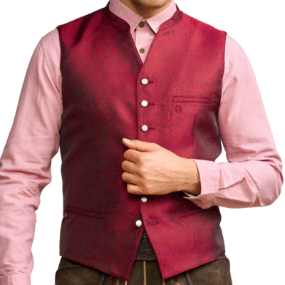 front side of Benedikt Alpine Trachten Vest – Red Velvet