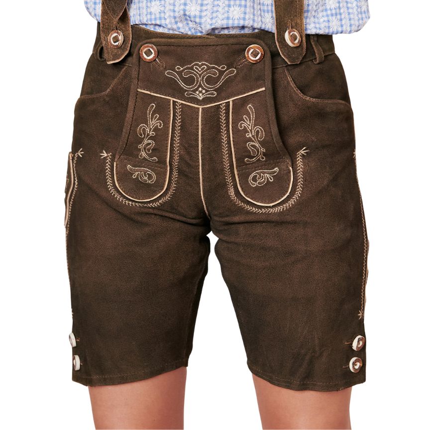 Front closeup with intricate beige embroidery on the flap and pocket areas.