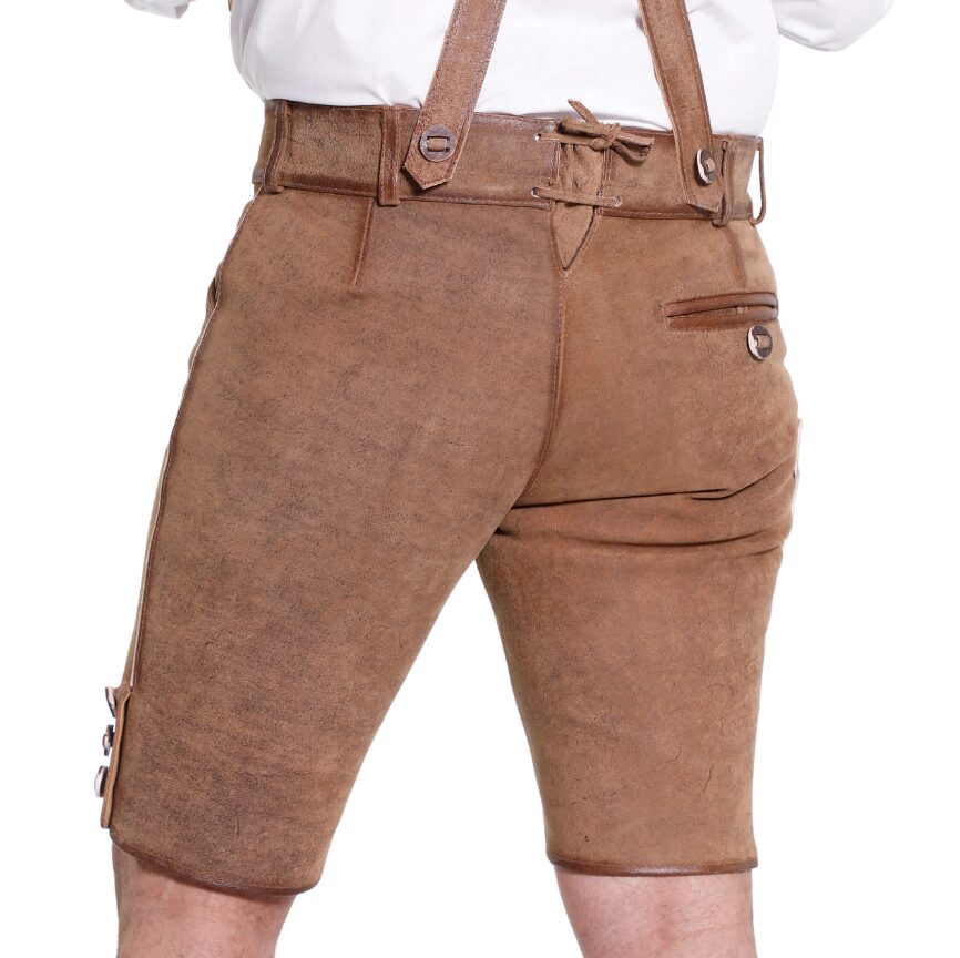 Rear view of Rust Alpine Lederhosen with drawstring waist