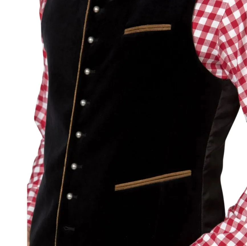 Side angle of Matthias vest showcasing traditional tailoring and trim