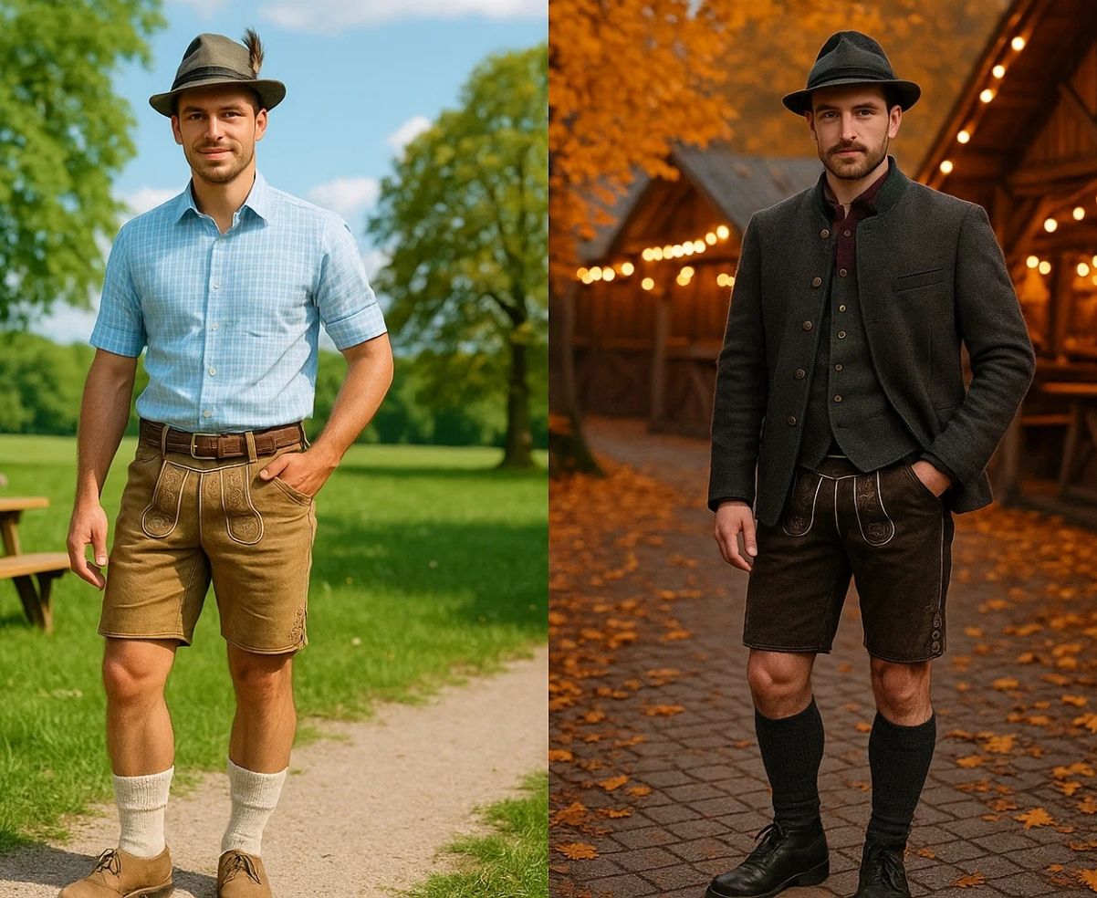 Comparison of men’s traditional outfits for summer and autumn Oktoberfest looks
